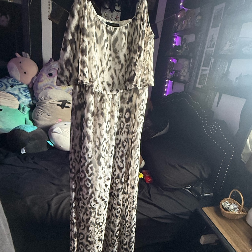 Gothic Plus size L grey Leopard print maxi dress